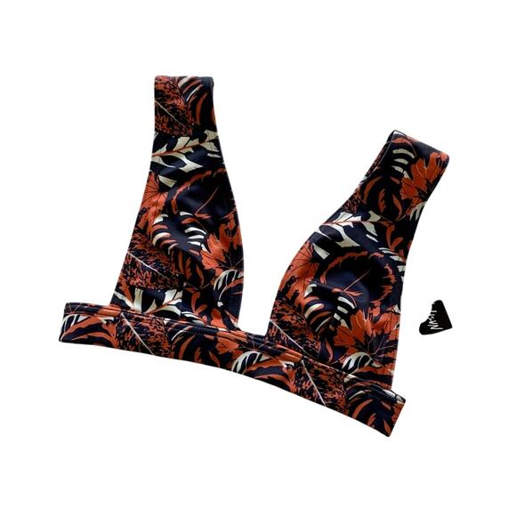 Nasty Gal Leaf Print V-Neck Beach Swimwear Bikini Top Size 2 NWT - Picture 2 of 9